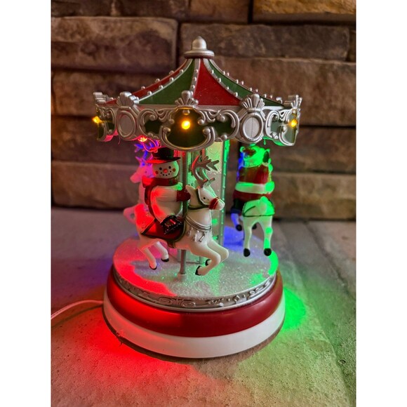 Holiday Time Animated Christmas Village Musical Carousel Santa Snowman Reindeer - Picture 5 of 8